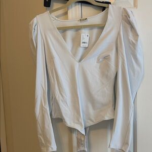 Free People White V-Neck Bodysuit